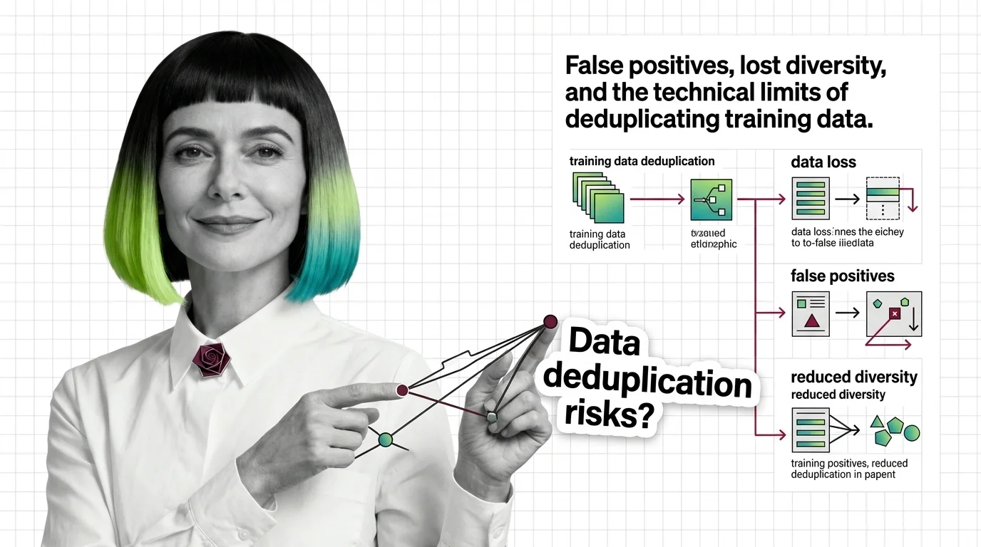Two near-identical documents flagged as duplicates while a rare unique example is silently discarded from a training set