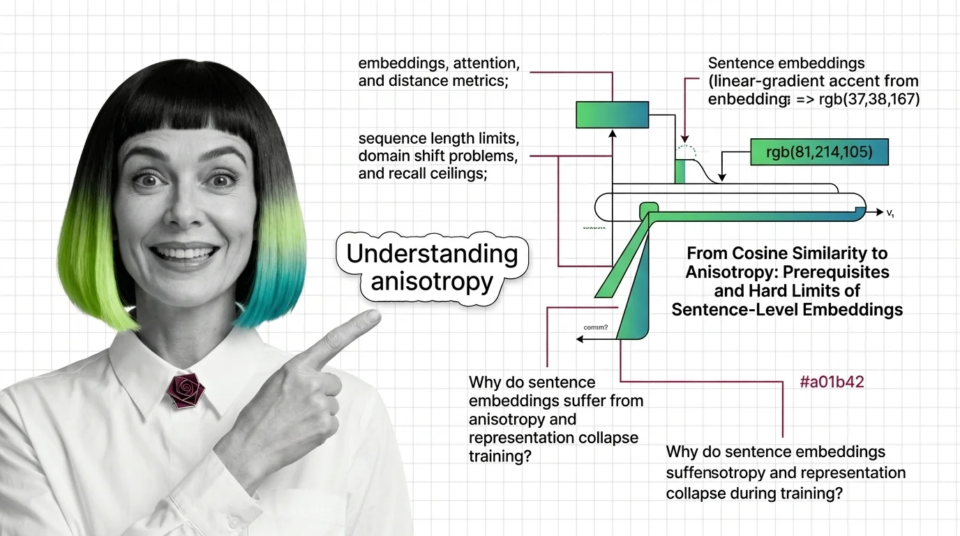 Geometric visualization of sentence embedding vectors collapsing into a narrow cone in high-dimensional space
