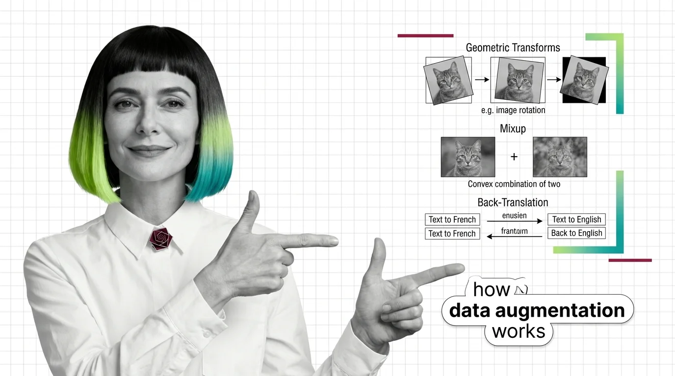 Visual comparison of geometric transforms, mixup, CutMix, and back-translation as data augmentation techniques
