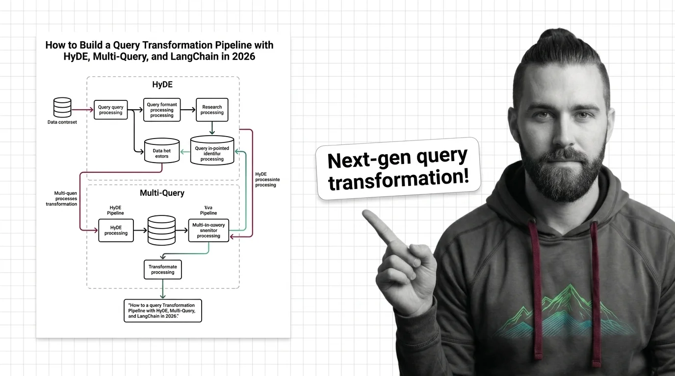 Query transformation pipeline diagram with router dispatching to HyDE multi-query and step-back expanders feeding hybrid retrieval and reranking