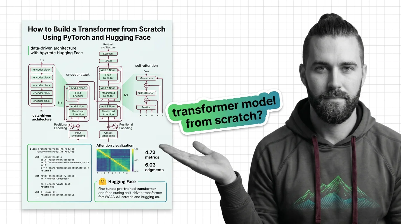 Architectural blueprint of a transformer model with labeled attention layers and data flow arrows on a dark grid