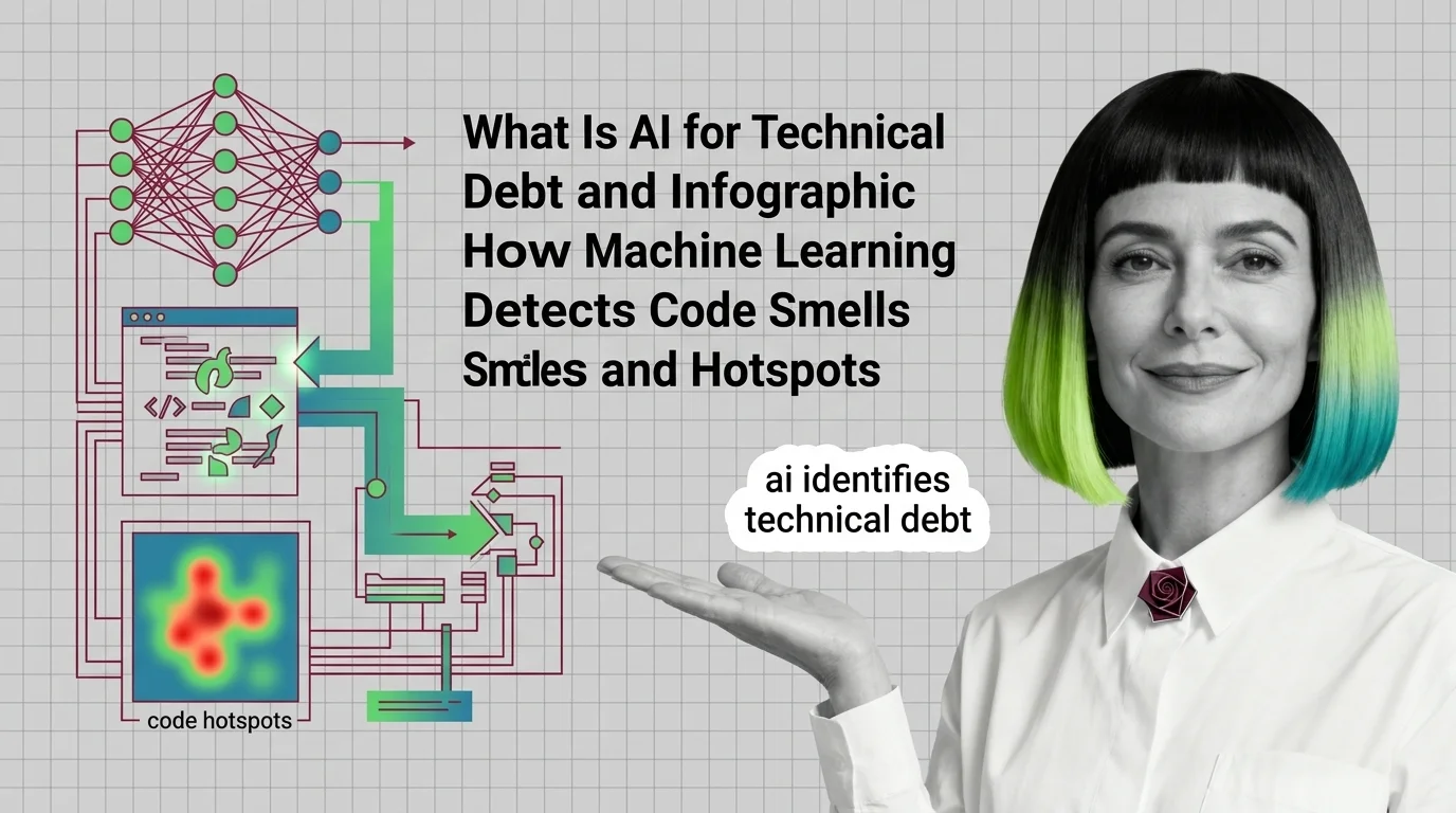Machine learning maps technical debt hotspots across a codebase, flagging code smells and high-risk files for refactoring